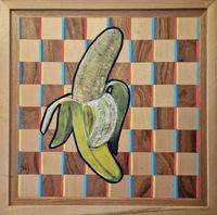 BANANA, acrylic on chessboard, 33,5 x 33,5 cm